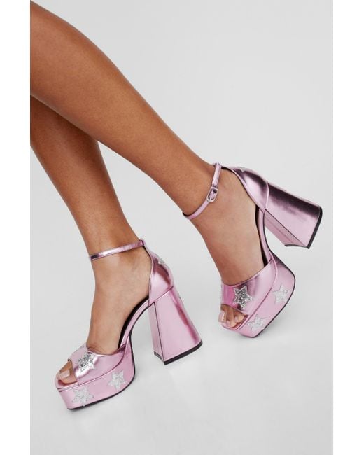 Nasty Gal Pink Metallic Glitter Star Platform Heels