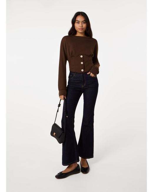 Pink Vanilla Brown Button Front Corset Sweatshirt