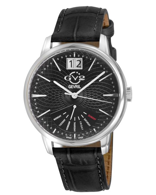 Gv2 Black Rovescio Ss Case, Dial With Embossed Texture, Genuine Italian Handmade Leather Strap for men