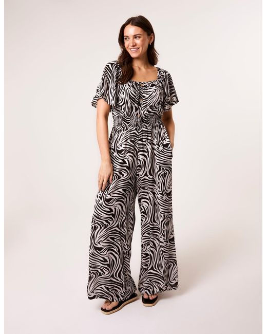 Blue Vanilla Black Shirred Waist Jumpsuit