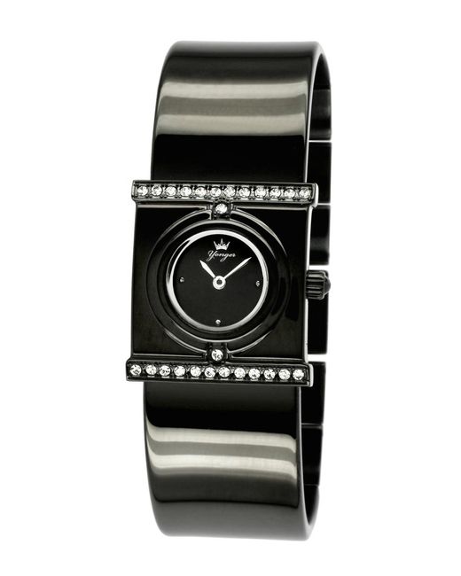 Yonger & Bresson Black And Dial Leather Watch With Diamonds Stainless Steel