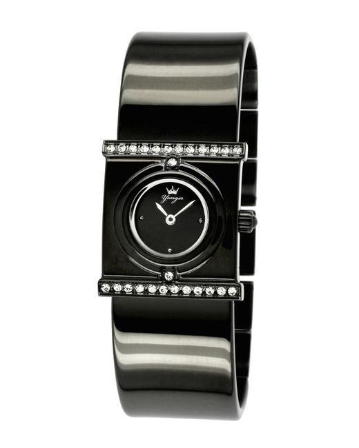 Yonger & Bresson Black And Dial Leather Watch With Diamonds Stainless Steel