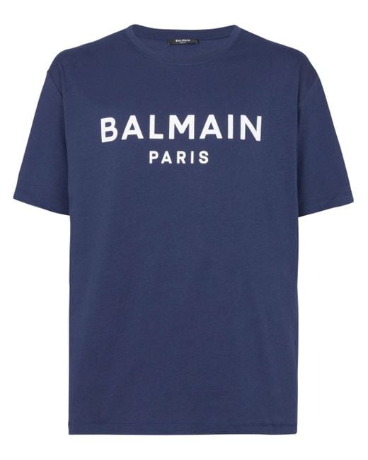 Balmain Blue Logo Crewneck T-shirt for men