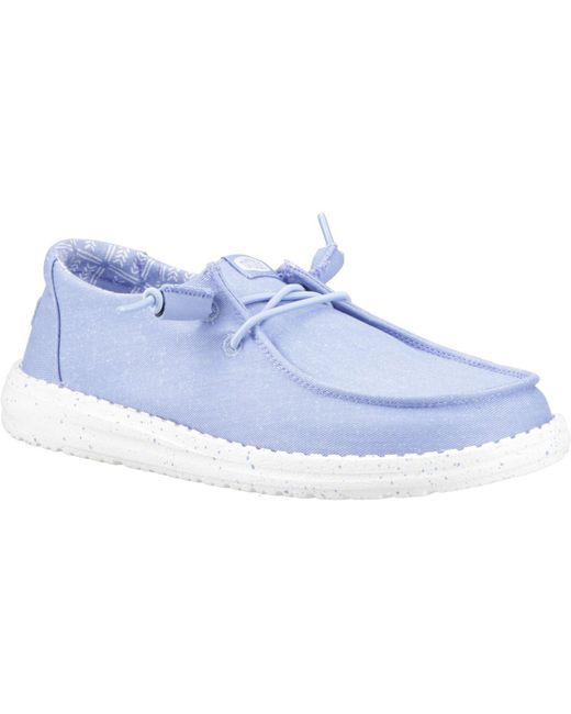 HeyDude Blue Wendy Stretch Canvas Textile Hydrangea Loafers