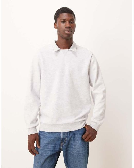 ASOS White Sweatshirt With Ribbed Collar for men