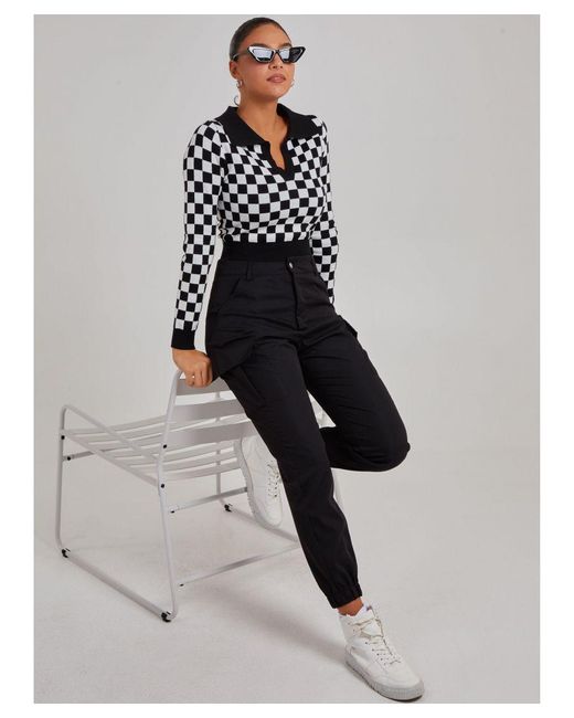 Pink Vanilla Black Notch Collar Checkered Top