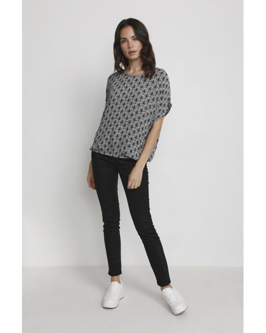 Kaffe Blouse Met Lange Mouwen Regular Fit Black/chalk/rose Fan Print Black Multi in het Multicolor