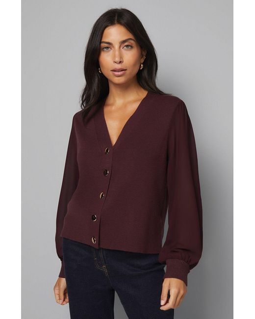 Wallis Purple Chiffon Sleeve Button Front Cardigan