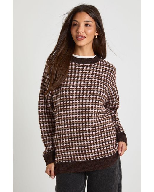 Boohoo Brown Chunky Knit Patterned Oversized Jumper