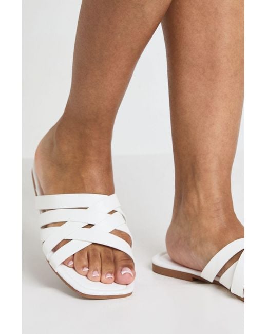 Boohoo White Wide Fit Cross Over Strappy Sliders