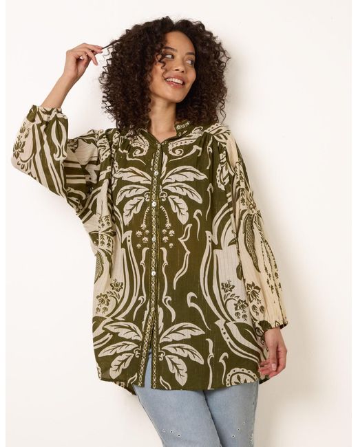 Blue Vanilla Green Tropical Metallic Oversized Shirt