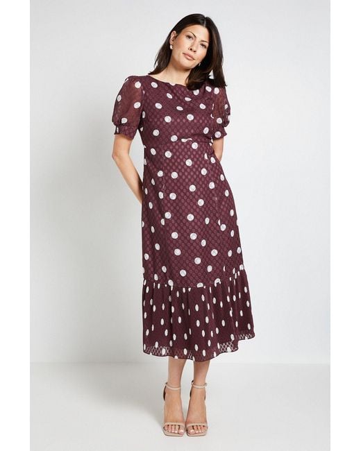 Wallis Red Polka Dot Pleated Hem Midi Dress