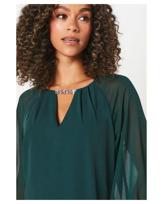 Wallis Green Occasion Embellished Chiffon Sleeve Shift Dress