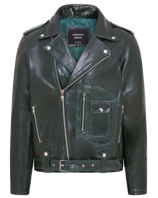 Infinity Leather Green Cow-Hide Biker Brando Jacket for men