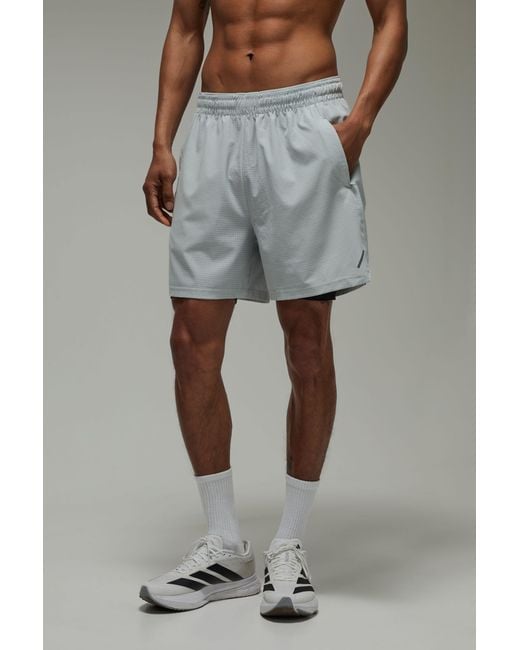 BoohooMAN Gray Common Pace Running Perforated 2In1 Short for men