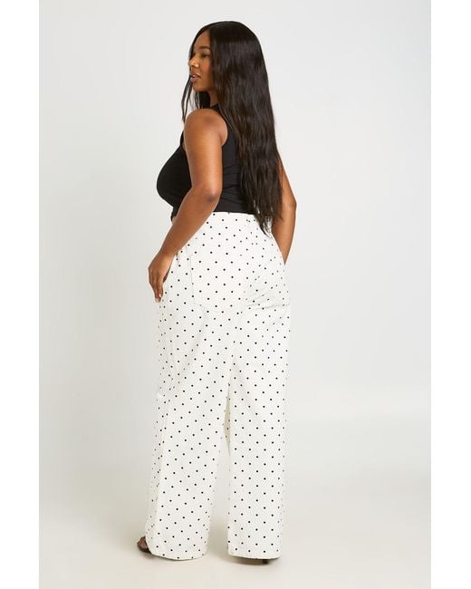 Boohoo White Plus High Waist Polka Dot Wide Leg Jean