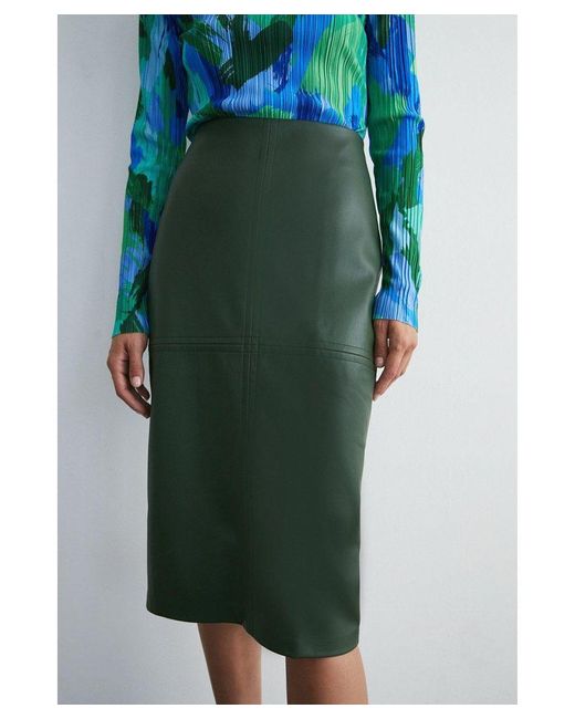 Warehouse Blue Easy Faux Leather Pencil Skirt
