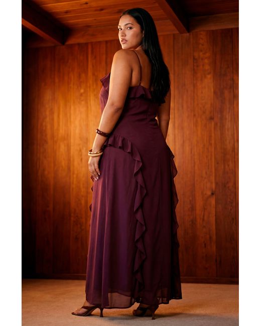 Boohoo Brown Plus Chiffon Strappy Ruffle Maxi Dress