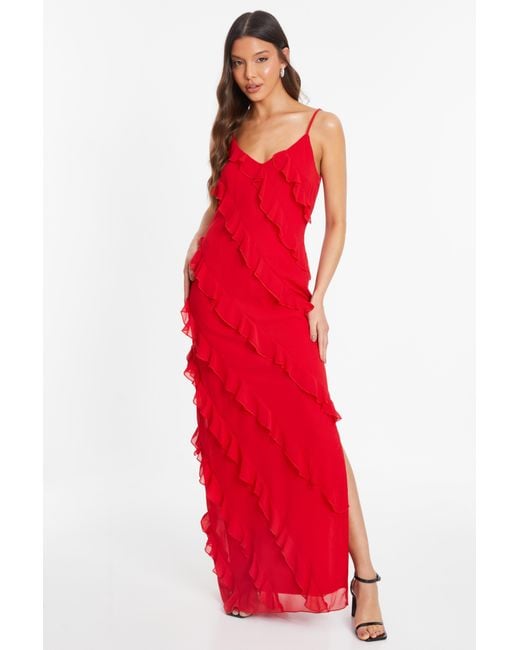 Quiz Chiffon Ruffle Maxi Dress in Red | Lyst UK