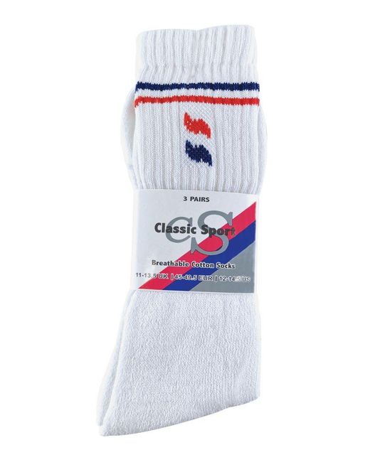 Sock Snob White 6 Pack Cotton Striped Pattern Trainer Sports Socks for men