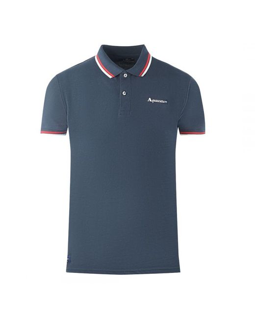 Aquascutum Blue Twin Tipped Collar Brand Logo Polo Shirt for men