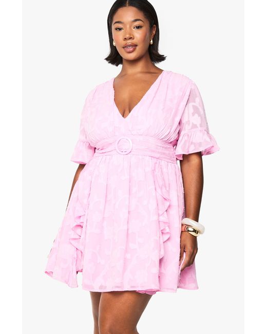 Boohoo Pink Plus Burnout Floral Angel Sleeve Skater Dress