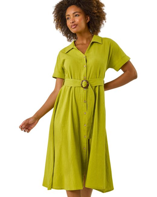 Roman Yellow Linen Look Belted Shirt Dress