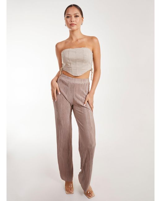Pink Vanilla White Plisse Flared Trousers