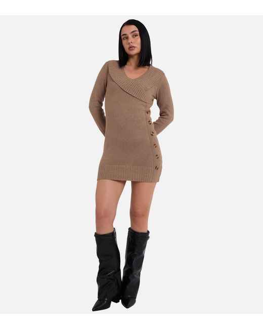 Gini London Natural Wrap Knit Button Detail Mini Jumper Dress