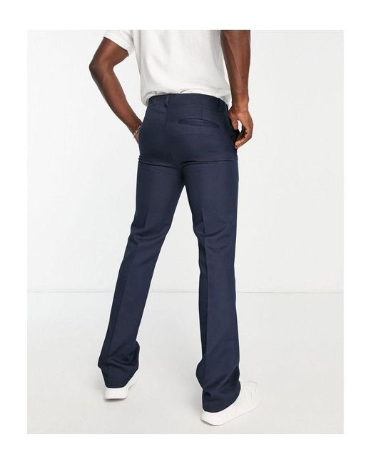 Topman Blue Straight Flare Pronounced Twill Trousers for men