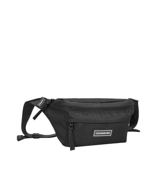 Consigned Black Zip Top Pocketed Bumbag