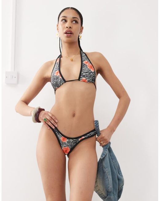 Motel Natural Farida Floral Zebra Print Bikini Bottoms