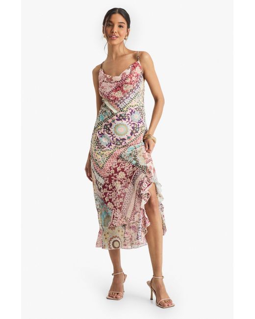 Boohoo Paisley Chiffon Slip Dress in Pink Lyst UK