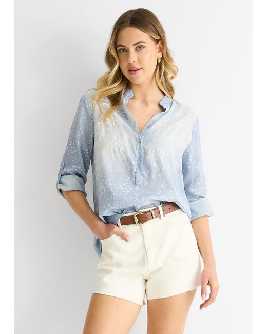 Gini London Blue Denim Look Roll Up Sleeves Oversized Top