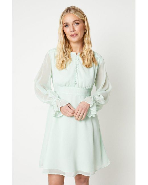 Wallis White Petite Chiffon Button Mini Tea Dress