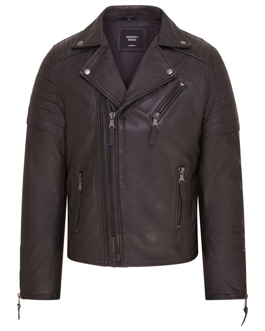 Infinity Leather Black Brando Double Cross Zip Biker Jacket- Fagernes Lamb Leather for men