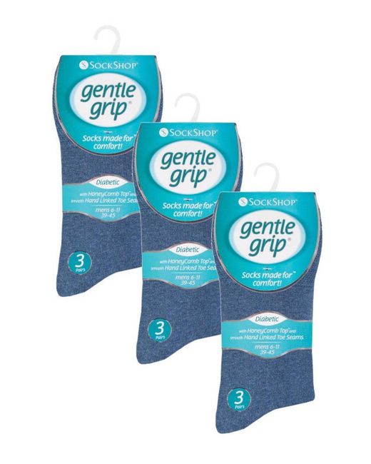 Gentle Grip Blue 9 Pairs Non Elastic Cotton Soft Loose Top Socks for men