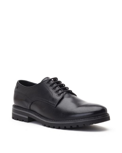 Base London Black Halsey Waxy Derby Shoe Leather for men