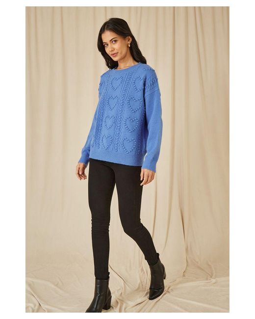 Yumi' Blue Heart Knit Relaxed Jumper