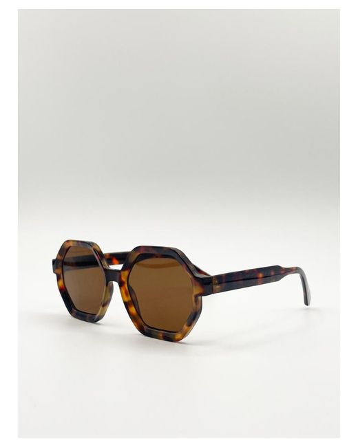 SVNX Brown Tortoiseshell Oversized Hexagon Frame Sunglasses