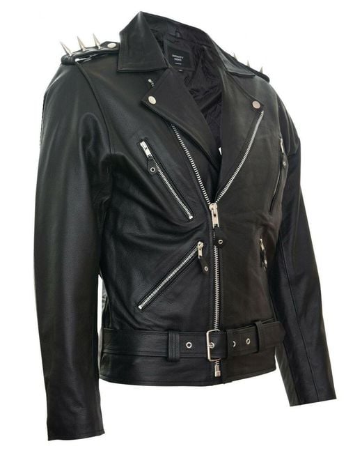 Infinity Leather Black Brando 'Ghostrider' Spiked Biker Jacket for men