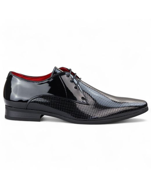 Infinity Leather Black Pointed Toe Formal Lace Up Perforated Shoes Faux Leather for men