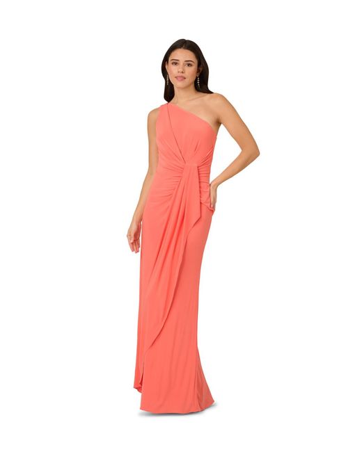 Adrianna Papell Red One Shoulder Jersey Dress
