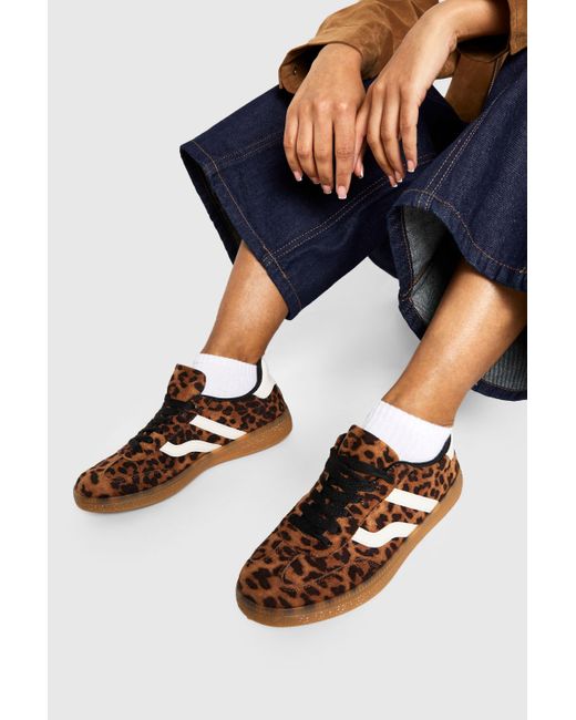 Boohoo Blue Print Gum Sole Striped Trainers