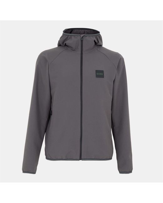 Boss Gray Future Solid Patterned Hooded Zipped Pocket Windbreaker for men