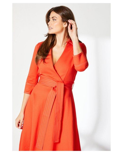 PRINCIPLES Stitch Detail Tie Waist Ponte Midi Dress in Red Lyst UK