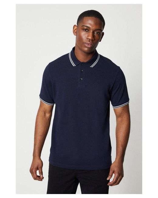 MAINE Blue 2 Pk Pure Cotton Tipped Polo Shirts for men