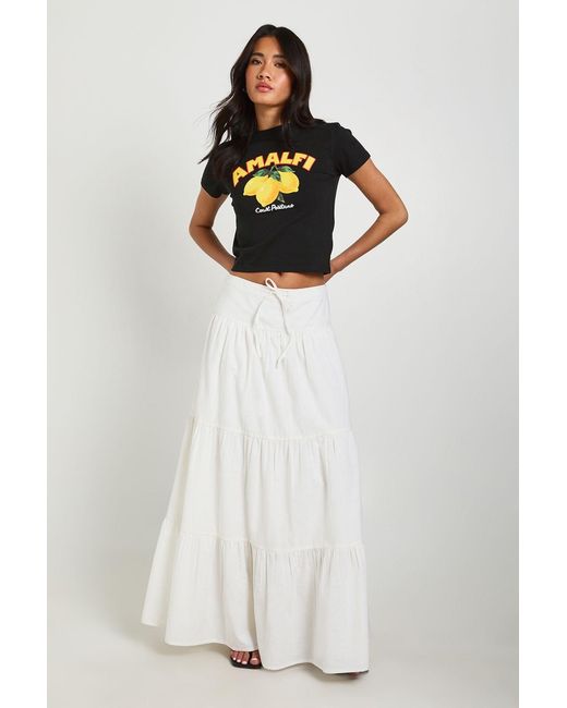 Boohoo White Linen Look Tiered Maxi Skirt
