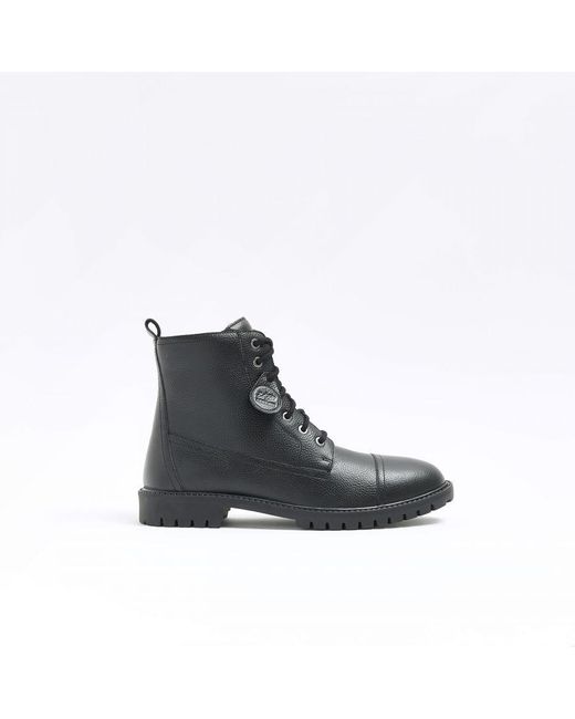 River Island White Boots Black Leather Combat for men
