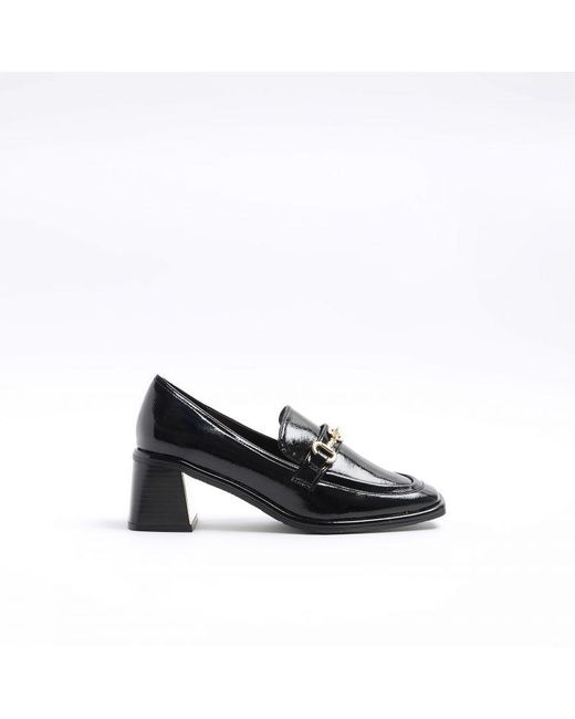 River Island White Loafers Shoes Black Patent Heeled Pu